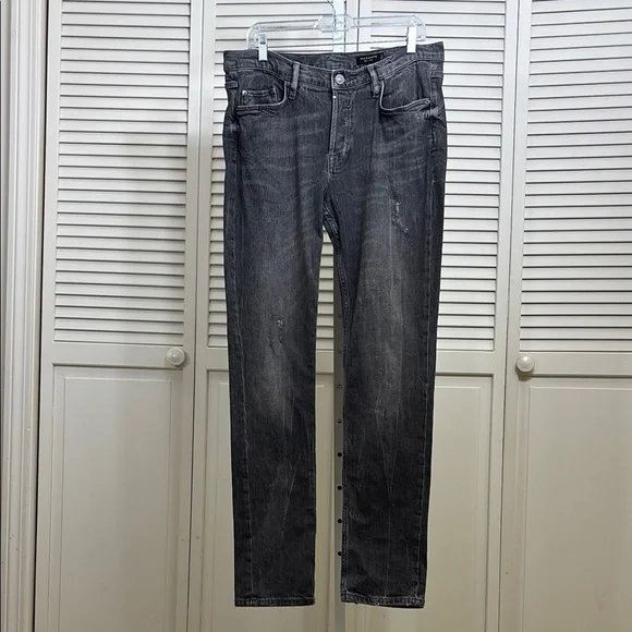 ALL SAINTSRex Slim Jeans in Faded Black Distressed Size 33